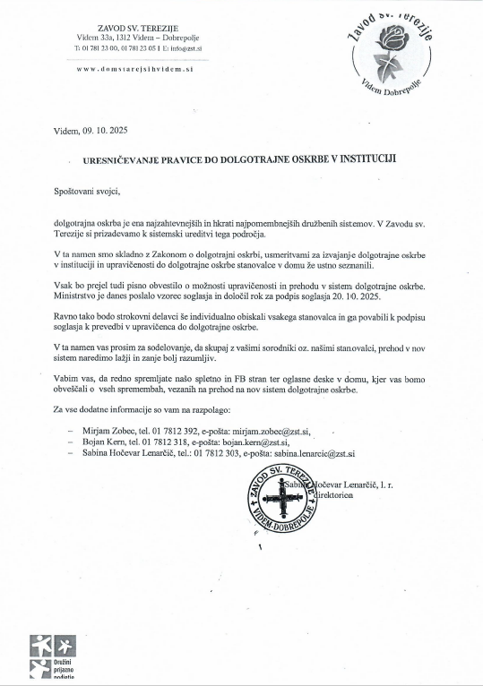 Obvestilo stanovalcu